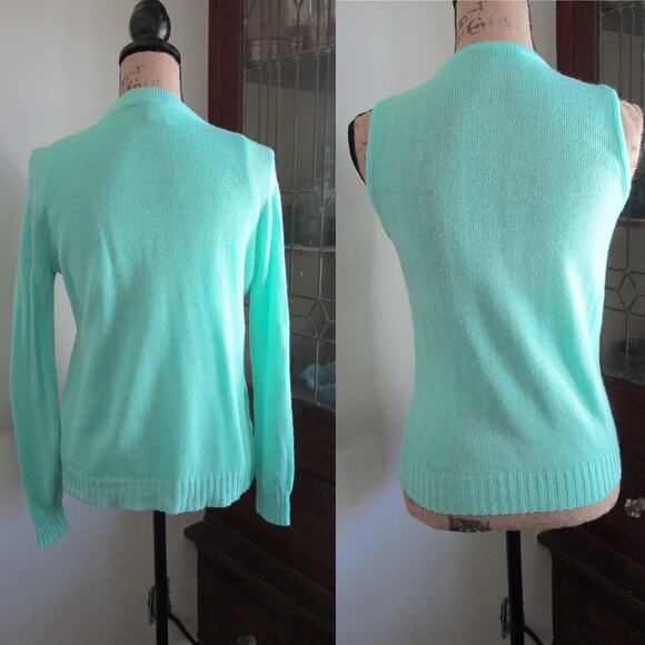 80s/90s Vintage Ms Today Mint Green Pointelle Cardigan Sweater Set Size 2 Pastel - Picture 5 of 16